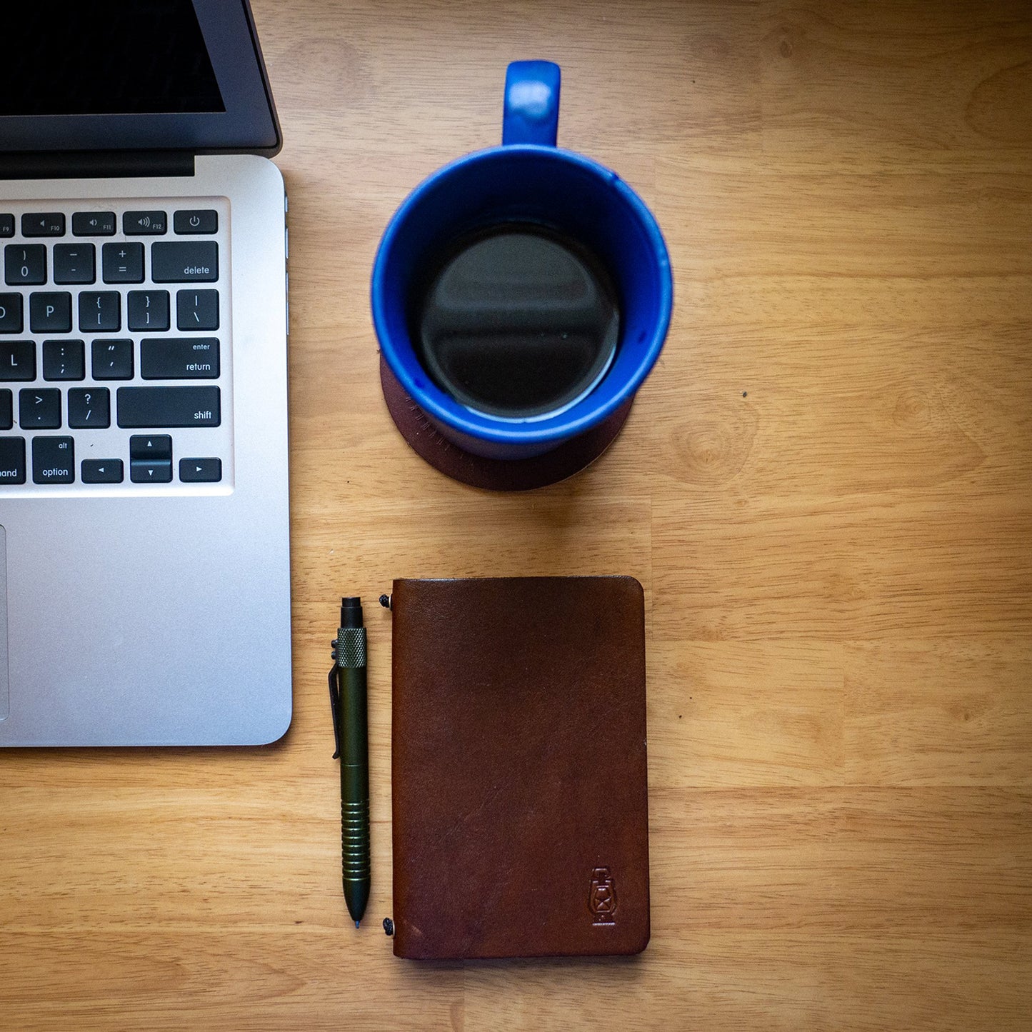 Detail of the Pocket Size Notebook Cover in Walnut Leather by Dark Forest