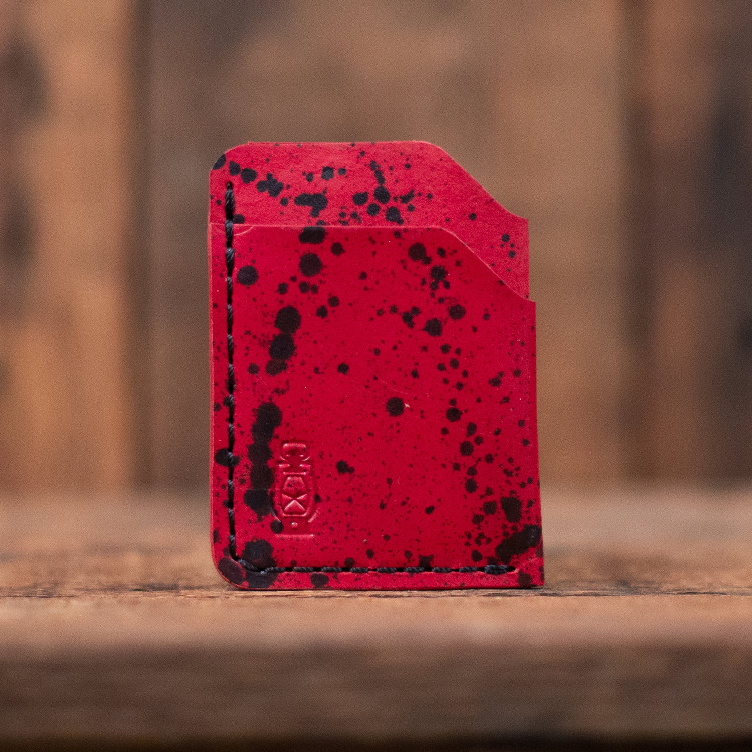 Rustler Splatter Wallet in Red Splatter Leather by Dark Forest