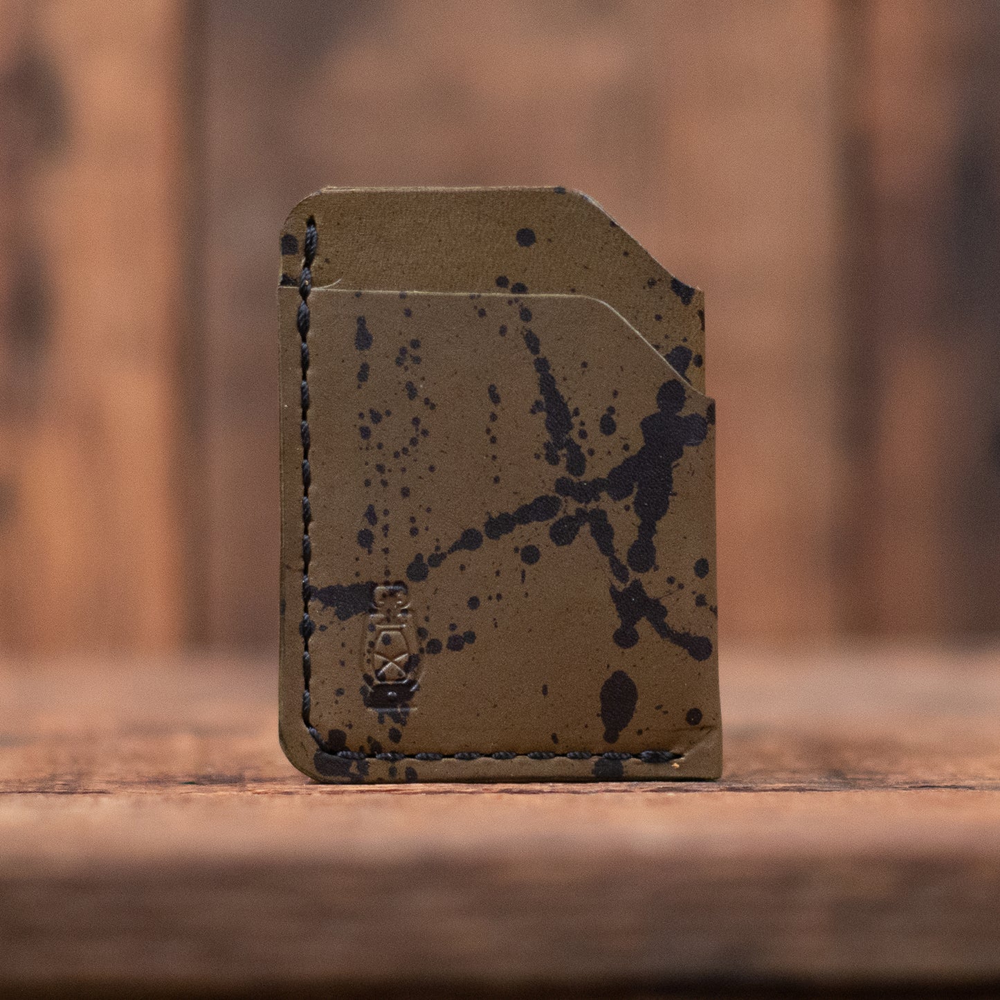 Rustler Splatter Wallet in Olive Splatter Leather by Dark Forest