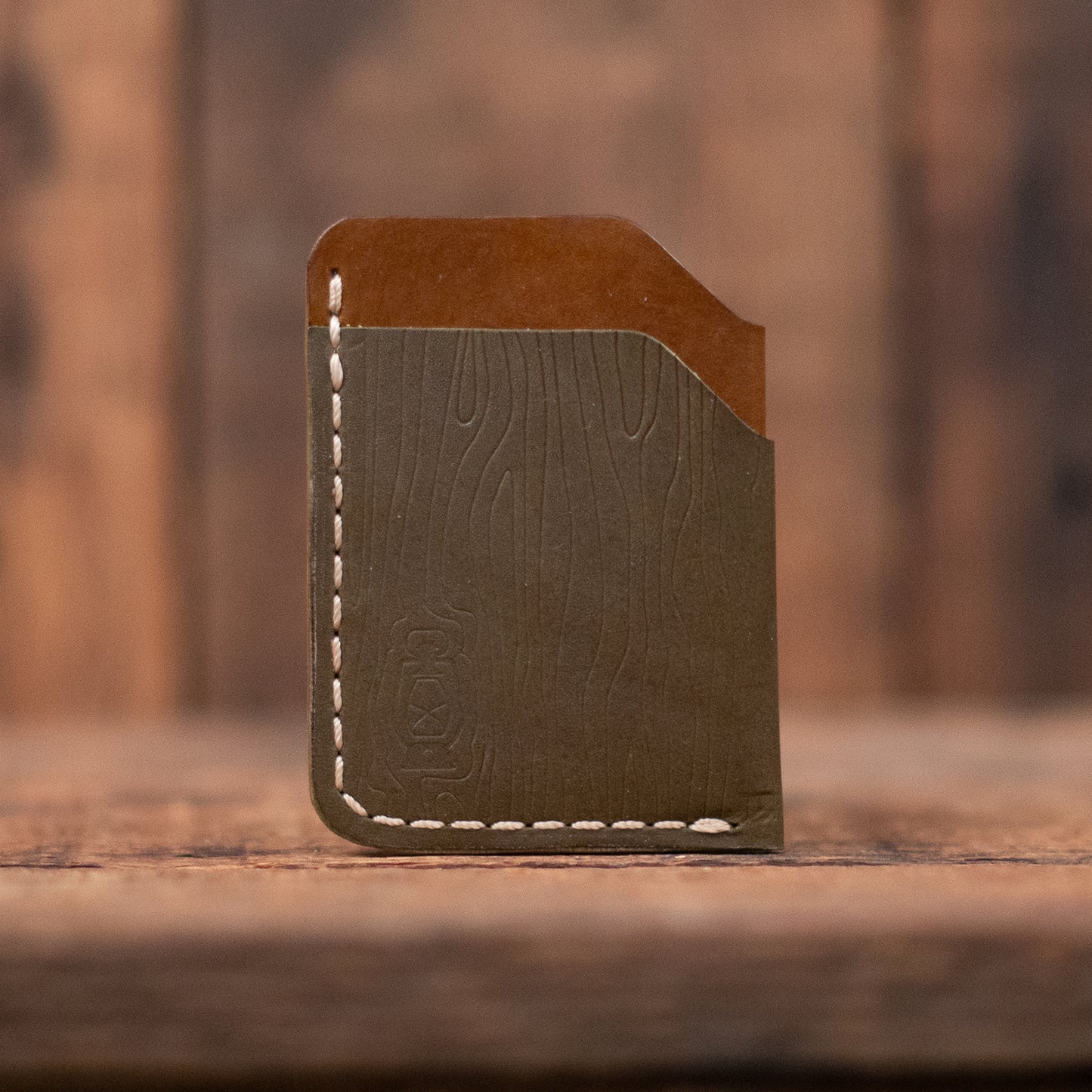 Woodgrain (Rustler) Wallet in Walnut / Olive Leather by Dark Forest