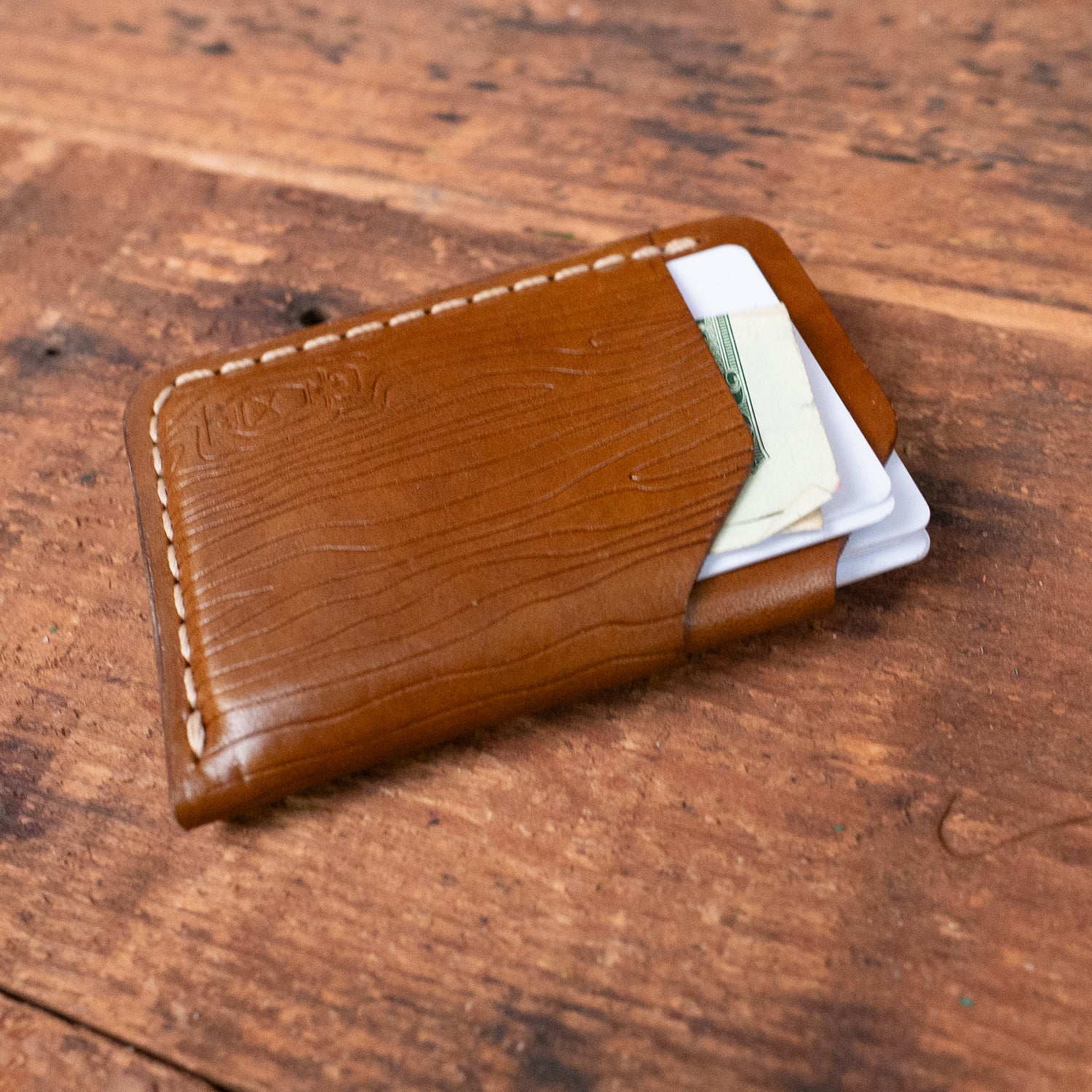 Detail of the Woodgrain (Rustler) Wallet in Walnut by Dark Forest