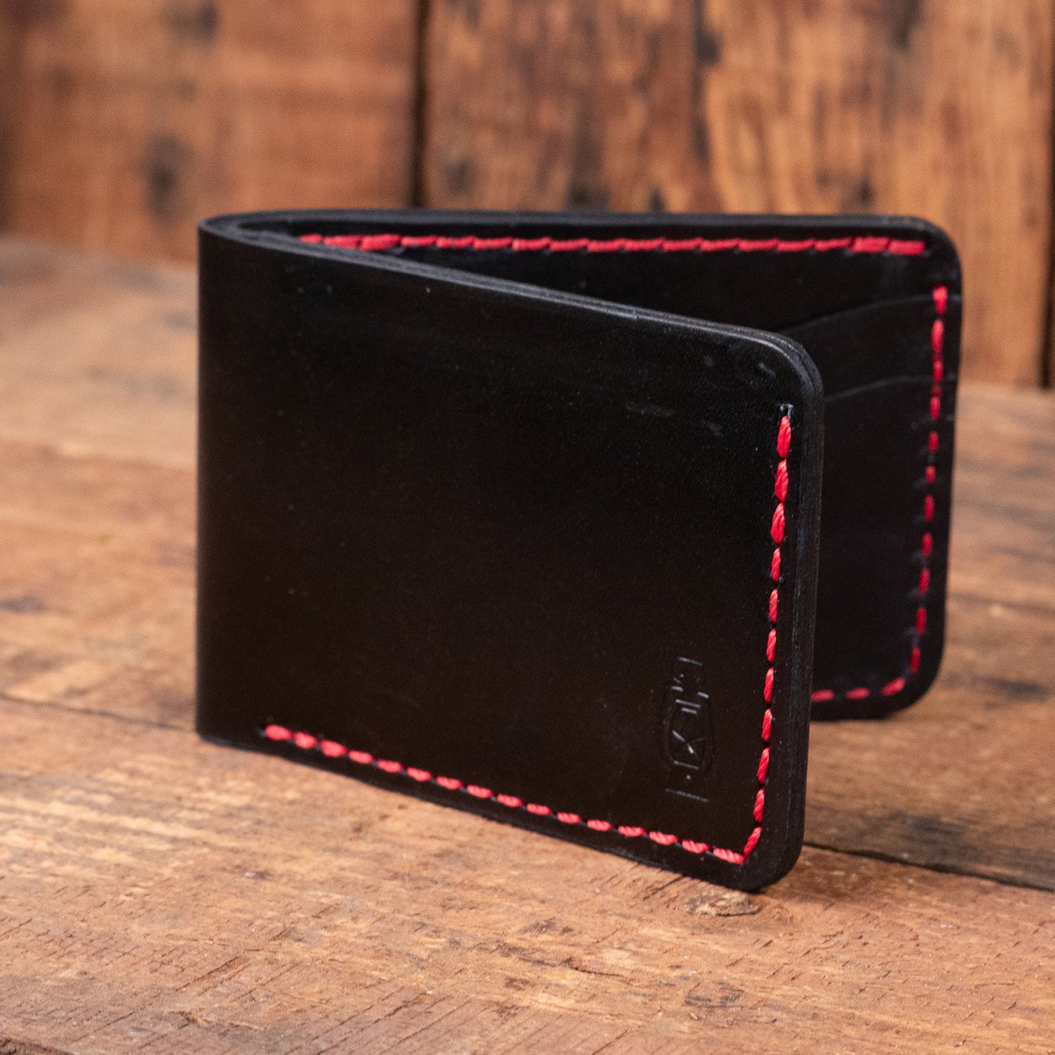 Wrangler Wallet in Black Leather with Red stitching by Dark Forest