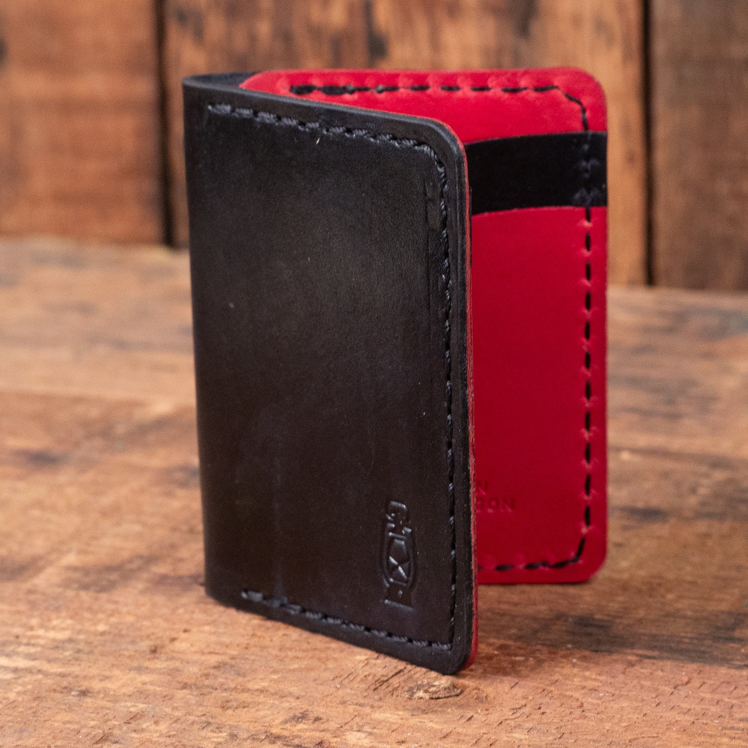 Rangeland Two Tone Wallet in Black Leather with red accents by Dark Forest