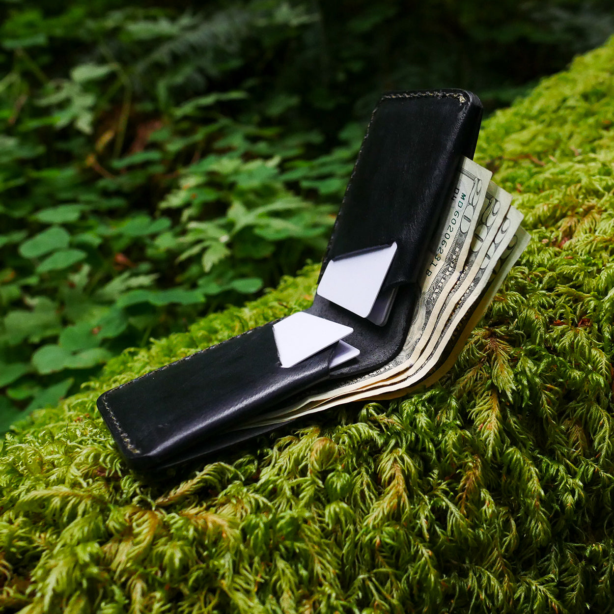 Detail of the Wrangler Mini Wallet in Black Leather by Dark Forest